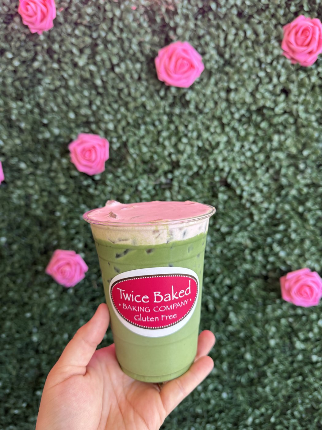 Matcha latte close-up served at a brand activation event